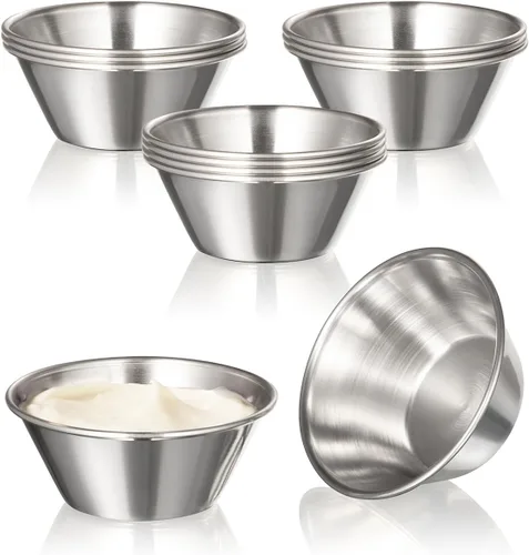Fit Meal Prep [Paquete de 12] Tazas de salsa de inmersión de acero inoxidable de 1.5 onzas, moldes de metal reutilizables, cuencos de condimentos de