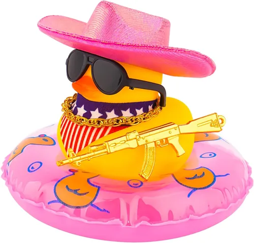 wonuu Decoración de fiesta de pato de goma para automóvil, sombrero de vaquero espacial con purpurina brillante, accesorios para tablero de