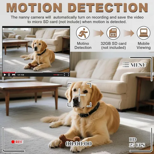 Miniatura 4 de 1080P HD Mini Cámara Reloj de Pared Cámaras con Detección de Movimiento Seguridad Interior Cámara Oculta Mascota Cámara para Hogar/Oficina, Sin Wi-Fi