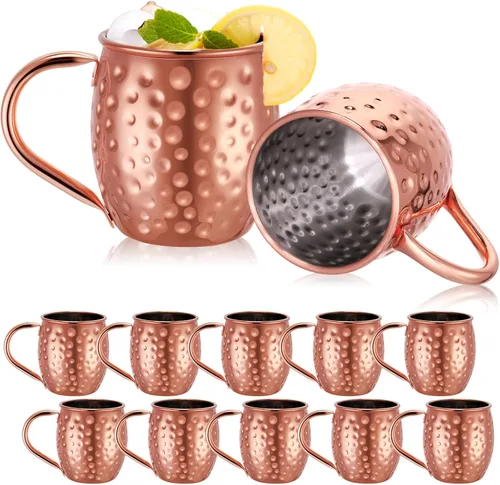Didaey Juego de 12 tazas Moscow Mule de 12 onzas, oro rosa 304, tazas de acero inoxidable Moscow Mule, tazas de cobre martillado a granel