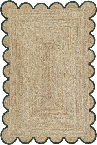 Miniatura 12 de Alfombra festoneada de yute natural, borde negro, 2 x 3 pies