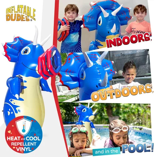Miniatura 2 de INFLATABLE DUDES Dinosaurio - Saco de boxeo para niños Ya lleno de arena Bolsa Bop Juguete de boxeo inflable Saco de boxeo para niños Blue