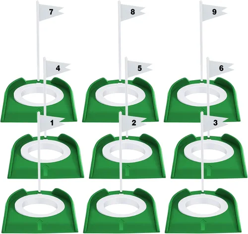 Paquete de 9 tazas de golf y bandera de plástico para practicar golf, ayuda para entrenamiento en interiores y exteriores, para niños, hombres,