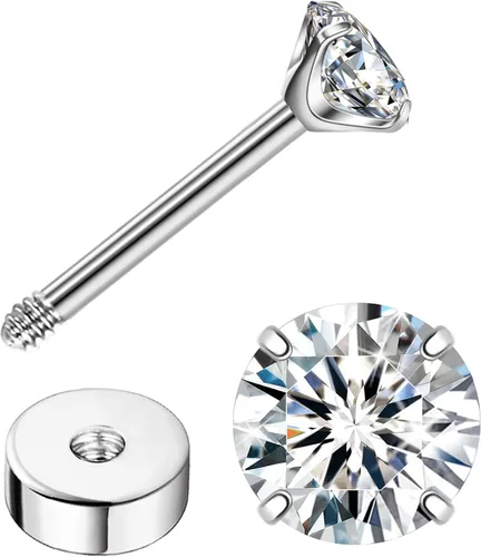 Miniatura 14 de Enticera G23 Aretes de Titanio 5A+Circonita Cúbica Aretes de Botón con Parte Trasera Plana Aretes Hipoalergénicos de Oro 14K Aretes 2-5MM