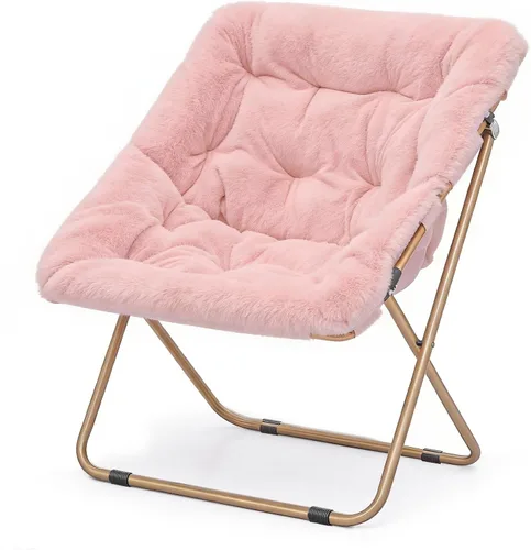Magshion Silla plegable con platillo para adultos, cómodo asiento de lectura, asiento de piel sintética con marco de metal acolchado grueso para