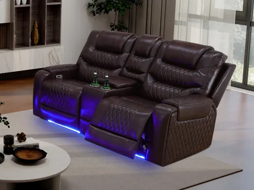 Miniatura 10 de Juego de sofá reclinable eléctrico, seccional de cuero transpirable beige, juego de muebles de sala de estar, 2 piezas, sofá reclinable eléctrico