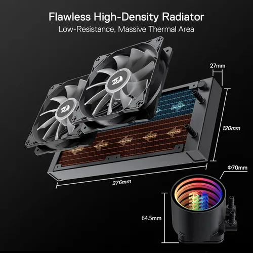 Miniatura 4 de Redragon HL240 ARGB Sistema de refrigeración líquida, enfriador de agua de CPU con radiador de alta eficiencia de 3300 RPM, 20 dBA silencioso