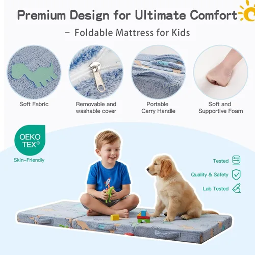 Miniatura 4 de Tiita Colchón de suelo plegable para niños - Tapete para siesta que brilla en la oscuridad con bolsa de almacenamiento, almohadilla de suelo