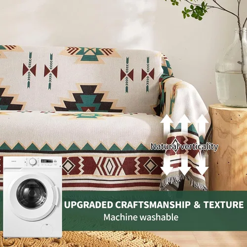 Miniatura 5 de ROOMLIFE Manta Funda Azteca Bohemia para Sofá, Decoración del Hogar Estilo Granja, Fundas de Sofá para Loveseat, Sofás de 2/3 Cojines, Apta