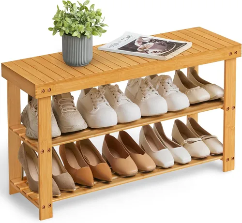 Miniatura 16 de SONGMICS Estante para Zapatos con Banco, Organizador de Almacenamiento de Zapatos de Bambú de 3 Niveles, Banco de Entrada, Soporta hasta 286 lb