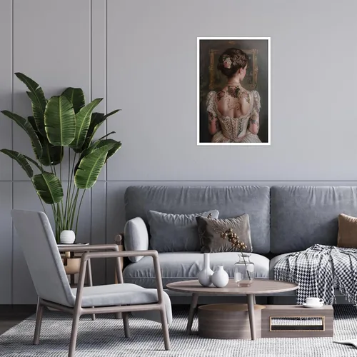 Miniatura 5 de Pintura retro de chica con estilo vintage en lienzo con estampado de rosas, póster estético antiguo, chica victoriana de estilo moody, arte de pared