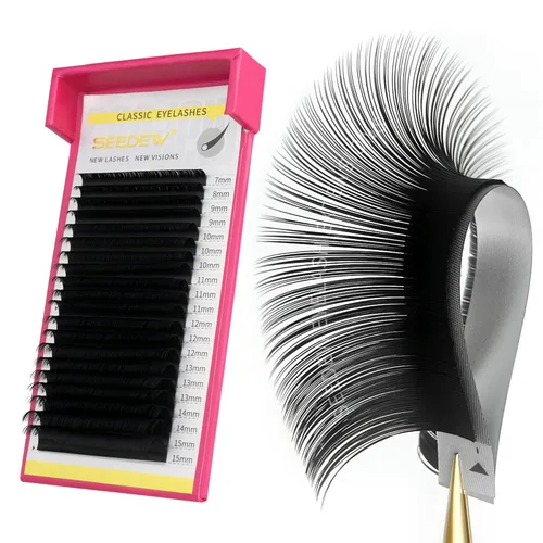 Extensiones de pestañas individuales clásicas, 20 filas/bandeja MIX7-0.512 in, rizo C de 0.003 in, pestañas suaves naturales individuales injerto
