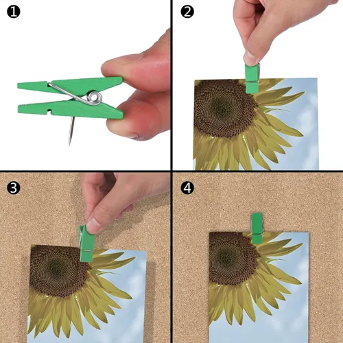 Miniatura 5 de 50 clips de empuje para pulgar, bonitos clips de madera coloridos para la ropa, para tablero de corcho, chinchetas para niños para tablón de Con