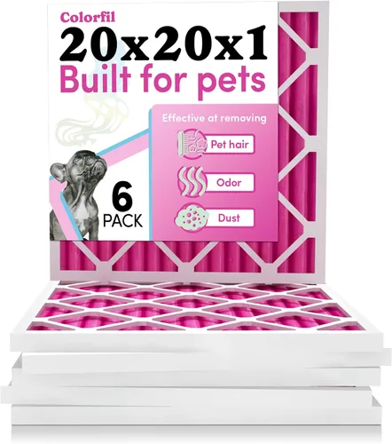 Colorfil - Filtro de aire de 20 x 20 x 1 pulgadas, filtros que cambian de color para olores de gatos y perros, filtro de CA MERV 8 para pelo y polvo