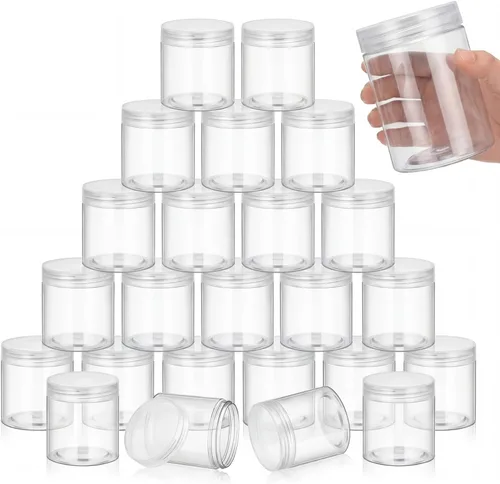 Miniatura 40 de SATINIOR 24 frascos de plástico transparente vacíos con tapas, recipientes de almacenamiento redondos de boca ancha para productos de belleza