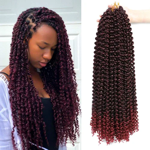 Miniatura 69 de Dansama - 7 paquetes de extensiones de cabello trenzado ondulado Passion Twist, extensiones de cabello de trenzas con ganchillo estilo mariposa, #1B