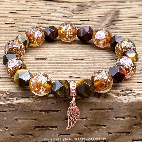 Miniatura 2 de ARTSY Crafts Glow in the Dark Firefly Beads + Natural Gemstone Bracelets, Handmade in USA