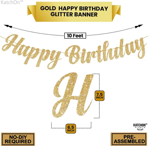 Miniatura 2 de KatchOn, Cartel de feliz cumpleaños dorado con purpurina – 10 pies, sin bricolaje Cartel dorado de feliz cumpleaños Cartel dorado de feliz Oro