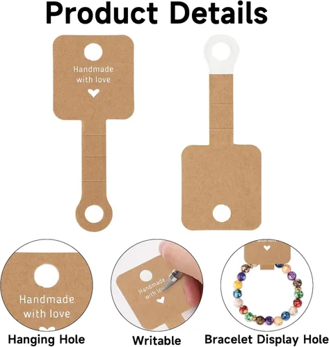 Miniatura 3 de joycraft 100 tarjetas autoadhesivas para pulseras, papel kraft hecho a mano con tarjetas en blanco de amor, embalaje de joyería para vender
