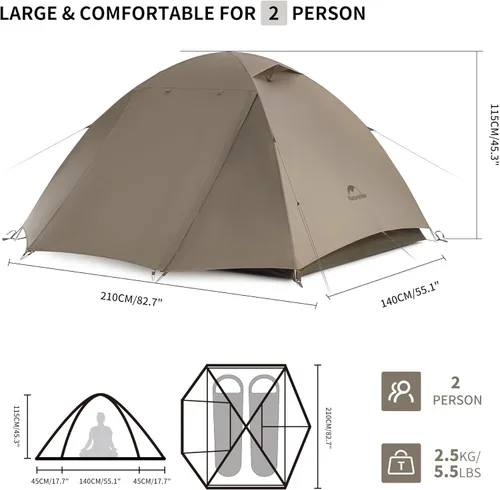 Miniatura 5 de Naturehike Cloud River 2 Person 3 Person Backpacking Tent, Waterproof 2 Person 3 Person Tents for Camping, Double Layer Camping Tent