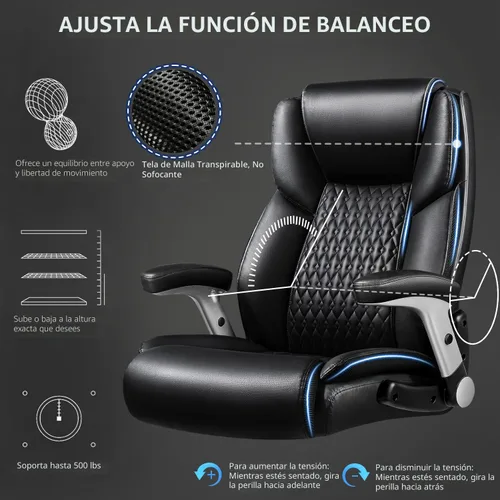 Miniatura 4 de VITESSE Silla de oficina grande y alta de 600 libras con reposabrazos abatible, grande y resistente con soporte lumbar ergonómico, silla de oficina