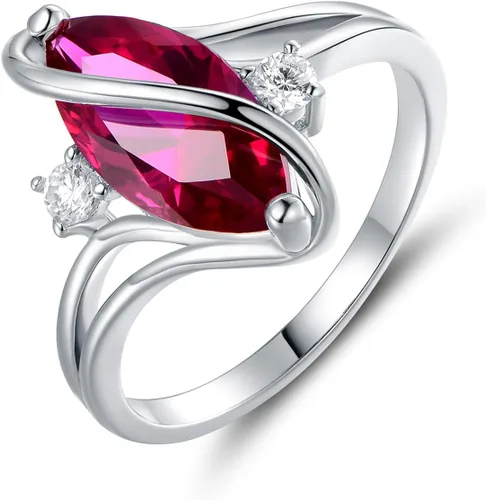 Barzel - Anillo chapado en oro rosado y oro blanco con rubí sintético, ópalo de fuego blanco y detalles en circonia cúbica