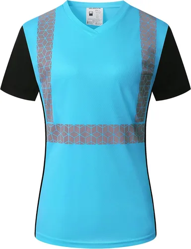 Miniatura 2 de Playera de Seguridad para Mujer, Camiseta Reflectante de Alta Visibilidad para Mujer con Patrón Reflectante Inusual, Manga Corta Transpirable Azul