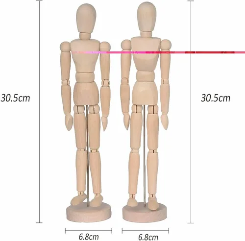 Miniatura 2 de Paquete de 2 maniquíes de madera de 12 pulgadas de alto con soporte, ideal para dibujo o decoración de escritorio (hombres y mujeres/papá y mamá)