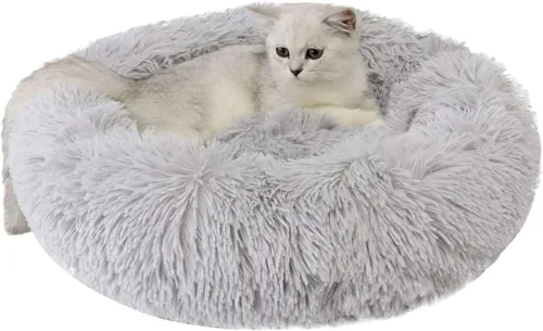 Miniatura 14 de Camas para gatos de interior – Cama para gatos lavable de 20/24 pulgadas, camas para perros pequeños y medianos, antiansiedad, cama redonda de felpa
