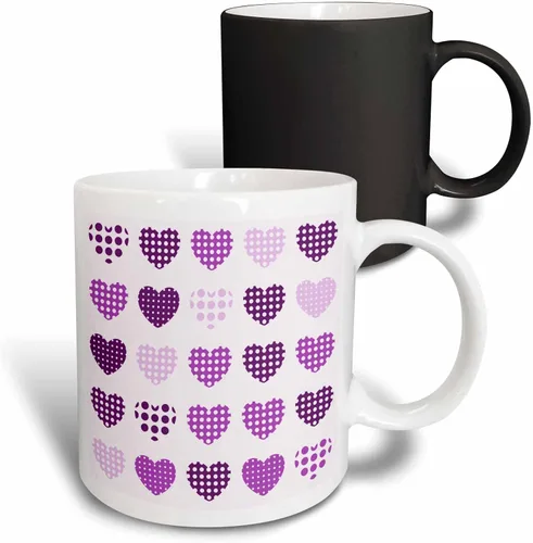 Miniatura 9 de 3dRose Taza de café, tamaño: 15 onzas, patrón de corazones de lunares morados y blancos en una fila, divertido regalo de taza de café