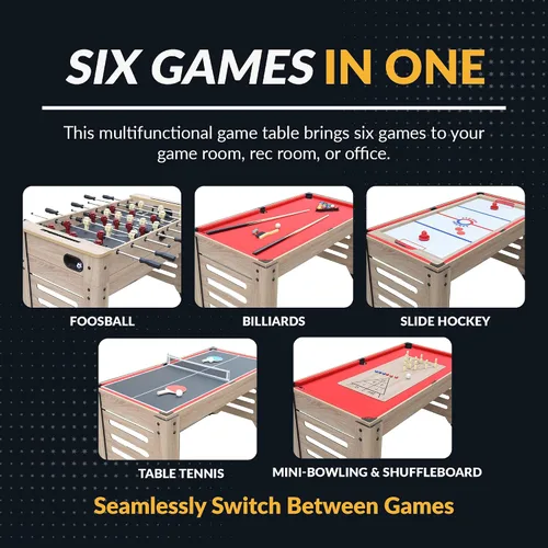 Miniatura 3 de Hathaway Madison - Mesa multijuego 6 en 1 de 54 pulgadas, ideal para salas de juegos familiares, incluye billar, futbolín, hockey deslizante, tenis