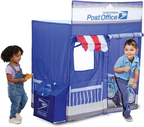 Kid Trax USPS - Tienda de campaña desplegable Cape Cod Pretend de oficina de correos, juguetes para niños, carpas interiores para niños, juguetes de