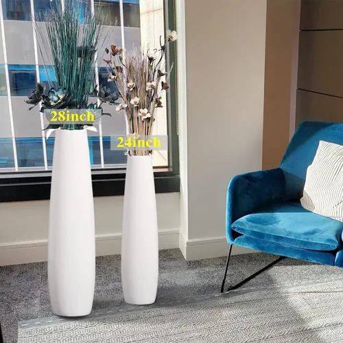 Miniatura 8 de Jarrón alto de cerámica blanca de 28 pulgadas, soporte para flores, jarrones grandes decorativos para centros de mesa, estantes, decoración