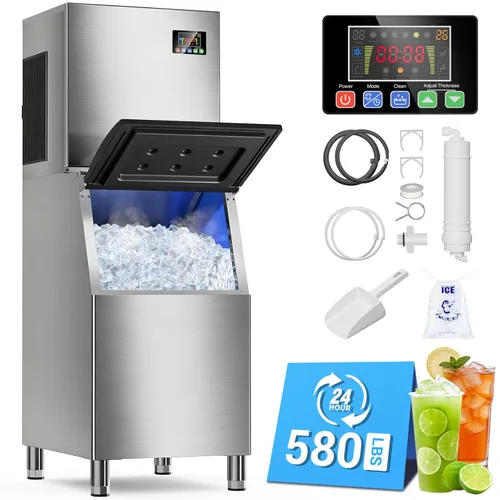 Miniatura 11 de Máquina comercial para hacer hielo - 200 libras/24 horas, máquina de hielo comercial con contenedor de almacenamiento de 50 libras, debajo