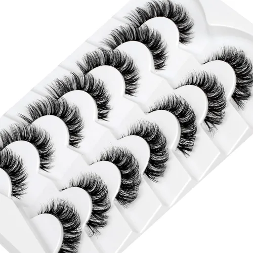Miniatura 728 de Pooplunch - Pestañas postizas finas de visón sintético, estilo ojo de gato, naturales, cruzadas, tipo racimo, efecto 8D de volumen, tiras