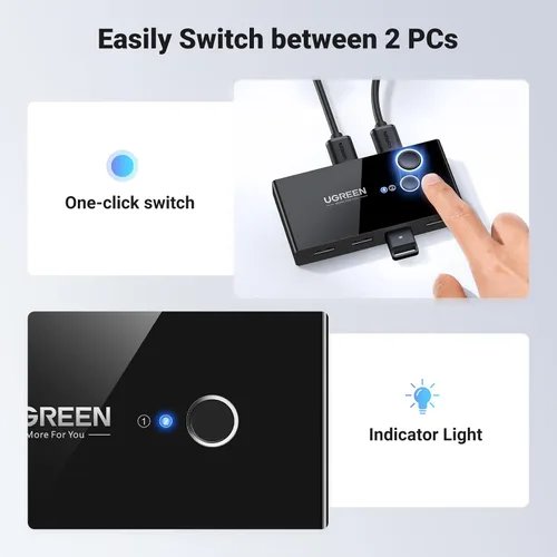 Miniatura 7 de UGREEN Selector de interruptor USB 3.0, 2 computadoras compartidas, 4 puertos USB, conmutador USB para PC, portátil, teclado, ratón, impresora