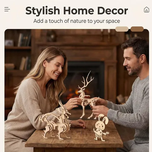 Miniatura 4 de Rompecabezas de animales de madera 3D, kit de manualidades de montaje para adultos, adorno hecho a mano pintable, decoración creativa para el hogar