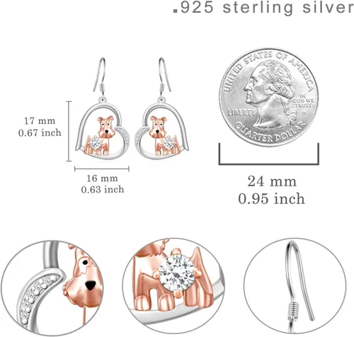 Miniatura 6 de Schnauzer - Pendientes de plata de ley 925 con colgante de amor, joyería para mascotas, para niña, mujer, amante de los perros, regalo, Plata