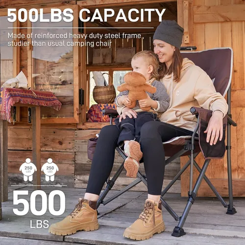Miniatura 6 de EVER ADVANCED Silla de campamento plegable de gran tamaño, para adultos, silla de césped resistente con bolsillos laterales, silla cuádruple Rojo