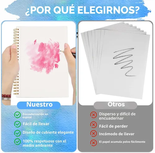 Miniatura 5 de Phinus Cuaderno de bocetos para acuarela de 30 hojas 14 x 21,6 cm, papel para acuarela prensado en frío (140 lb/300 g/m²), cuaderno de acuarela