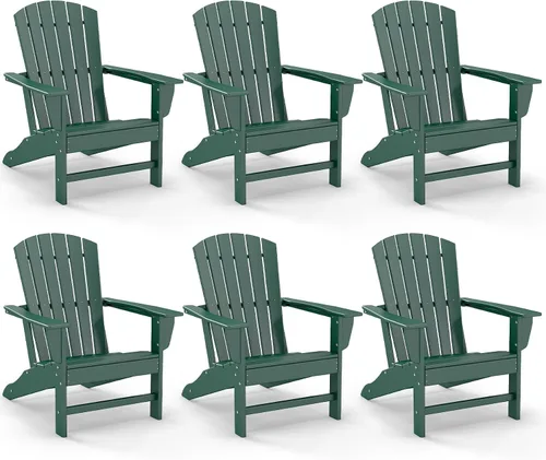 Miniatura 18 de GREENVINES Juego de 4 sillas Adirondack Plástico de polietileno de alta densidad Silla para hoguera de gran tamaño Todo tipo de clima Aqua