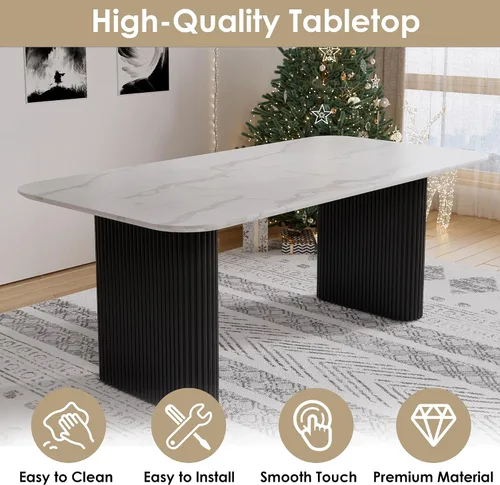 Miniatura 5 de RGZ Juego de mesa de comedor oval moderna de 71", juego de mesa y sillas de 7 piezas para 6, juego de mesa de cocina de mármol sintético y 6 sillas