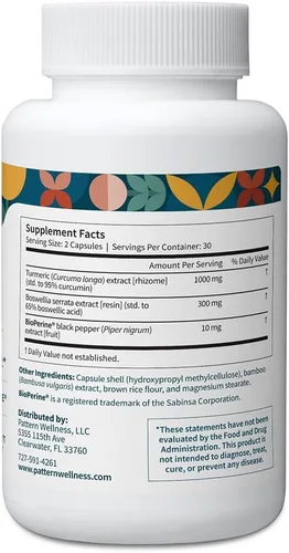 Miniatura 3 de Pattern Wellness Curcumina de cúrcuma – 95% curcuminoides con pimienta negra BioPerine – Apoya la salud articular, cognitiva e inmunológica – Sin