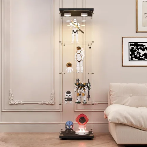 Miniatura 24 de LFT HUIMEI2Y Vitrina de cristal con puerta y cerradura, gabinete Curio de 4 niveles para coleccionables, figuras, vino, vitrina de vidrio templado