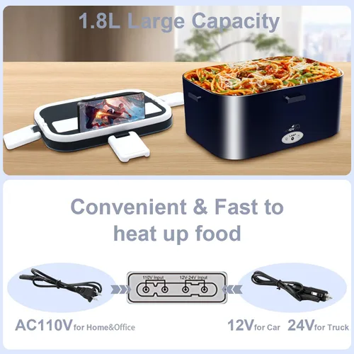 Miniatura 4 de Fiambrera eléctrica de calentamiento rápido de 80 W para hombres, regalo - Calentador de alimentos portátil de gran capacidad de 1.8L para adultos