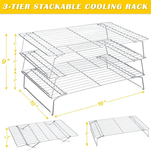 Miniatura 2 de Hunnycook Estantes de Enfriamiento - 10 x 16 Pulgadas 3PCS Estantes Altos Apilables para Hornear, Estante de Alambre de Acero Inoxidable