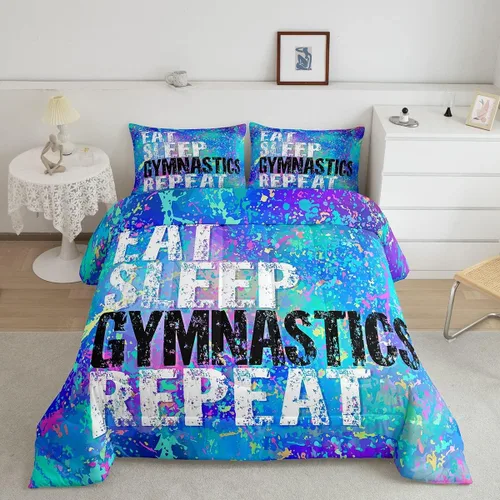 Miniatura 26 de Manfei - Juego de edredón para amantes de la gimnasia y la danza, tamaño individual, juego de ropa de cama romántica con diseño de cielo estrellado