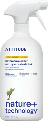 ATTITUDE Spray limpiador de baño, verificado por EWG, a base de plantas y vegano, seguro para superficies de baño, azulejos, bañeras, paredes de
