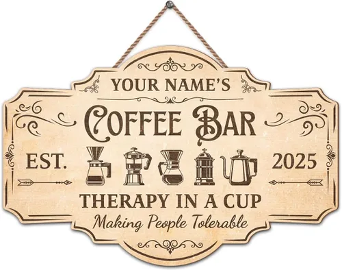 Miniatura 32 de Letrero de madera de barra de café personalizado, placa de pared para decoración de cocina, regalos personalizados para amantes del café, café 02