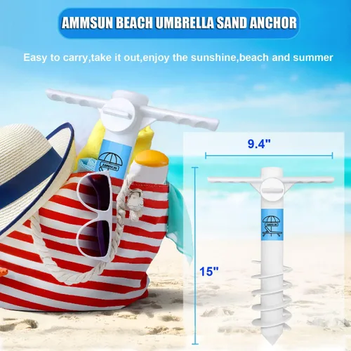 Miniatura 4 de AMMSUN Ancla de arena para sombrilla de playa, resistente, base de sombrilla para exteriores con 5 tornillos en espiral, universal y talla única